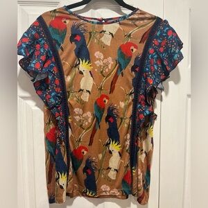 Anthropologie Red and Blue Flutter Sleeve Blouse